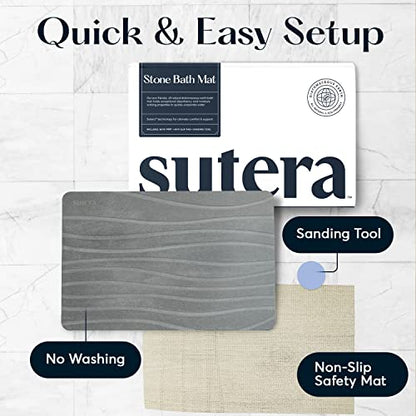 Stone Bath Mat for Bathroom, Diatomaceous Earth Non-Slip Quick Dry, Gray | Super absorbent, quick-drying & easy to clean. Natural material that lasts — restores with light sanding.