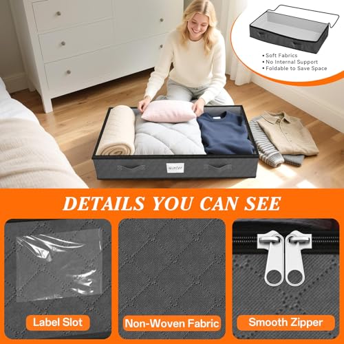 90L Under Bed Storage Containers, Storage Bags, Organizers, 2-Pack, Gray | Foldable, Soft Fabric, Closet Organizers, Reinforced Handle, Label Holder, Clear Window, for Comforters, Clothing, Blankets