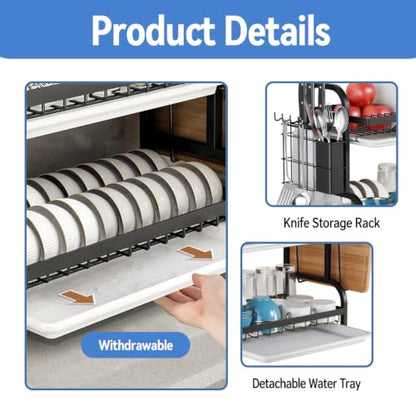 3 Tier Dish Drying Rack, Over The Sink Dish Drying... (Black | Iron)