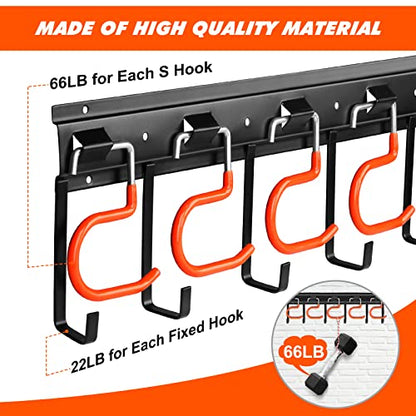 TVKB 68'' All Metal Garden Tool Organizer Adjustable Garage Tool Organizer Wall Mount Garage Organizers and Storage with Heavy Duty Hooks Tool Hangers for Garage Wall, Shed, Garden