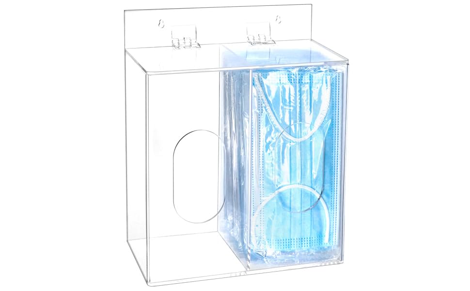 QWORK Clear Acrylic Mask and Glove Organizer – Dual Compartment Dispenser for Office & Home Use