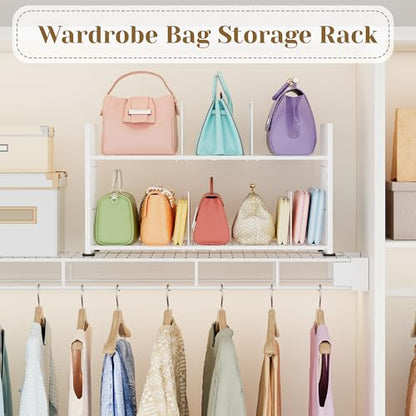 koozuuyk Purse Organizer for Closet-2 Tier Handbag Wire Organizer Rack with 6 Adjustable Shelf Dividers,Handbag Storage Holder for Purses,Totes,Clutches&Chain Bags