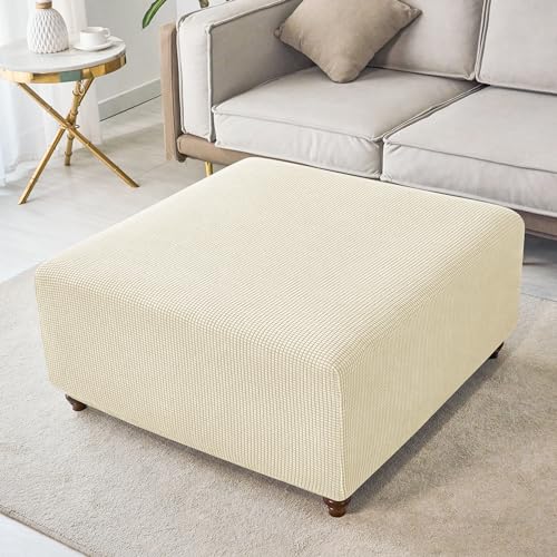 ANWUCHEN Ottoman Cover - High Stretch Knitted Jacquard Fabric, Medium Beige, Square, Furniture Cover Type, for Seating Stool, 18x30x25 inches, 0.45 lbs, Protective, Washable, Anti Slip