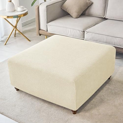 ANWUCHEN Ottoman Cover - High Stretch Knitted Jacquard Fabric, Medium Beige, Square, Furniture Cover Type, for Seating Stool, 18x30x25 inches, 0.45 lbs, Protective, Washable, Anti Slip
