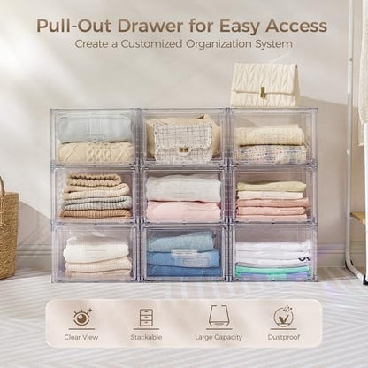 Vtopmart 2 Pack Clear Stackable Storage Drawers 15QT | Easily Assemble Closet Organizers,Plastic Storage Bins for Bathroom,Cabinet,Kitchen Pantry,Under Sink Organization(Medium)