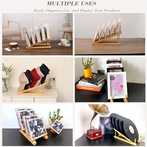 2 Pack Plate Stands for Display, 5-Tier Wooden Plate Rack Organizer | Plate Holder, Tabletop Display Stand for Book, Art Print, Photo, Puzzle, Magazine, Platter and Craft Show Vendor Booths