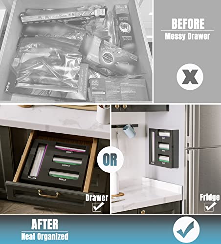Neatsure Acrylic Magnetic Food Bag Storage Organizer for Drawer or Refrigerator, Compatible with Gallon, Quart, Sandwich, Snack & Variety Size Bags