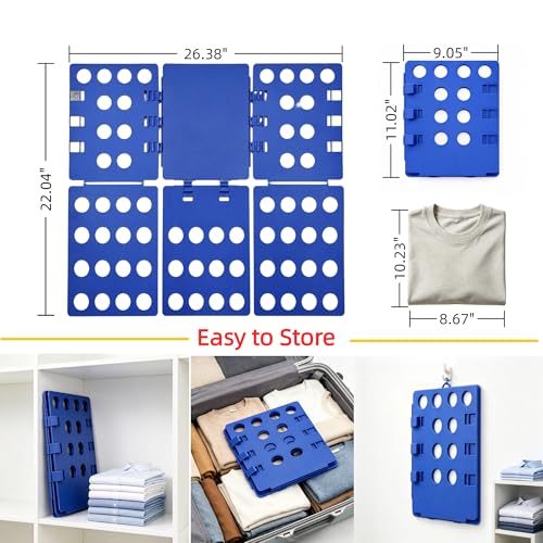 Shirt Folding Board, Shirt Folder - Folds Hoodies, Jeans & Shirts, Blue | Quick garment folding, heavy duty for thick clothes, for adults & kids, compact foldable design, no assembly required