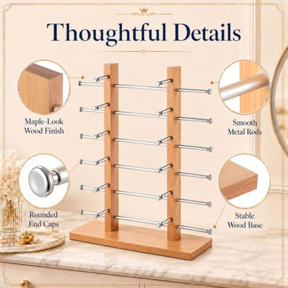 Sunglasses Display Stand, Eyewear Organizer Rack,12 Pair | Beechwood Color, Double-tower Countertop Glasses Holder, Eyeglass Display for Retail Shop, Boutique, Trade Show and Home