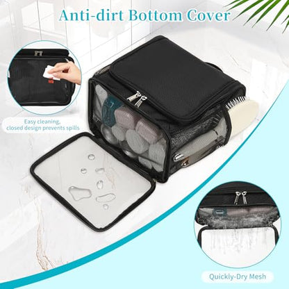 Mesh Shower Caddy Portable, Toiletry Bags for Travel, Hanging Shower Organizer Tote Bag for College Dorm Students Girls Boys, Dry and Wet Separation with Metal Hook