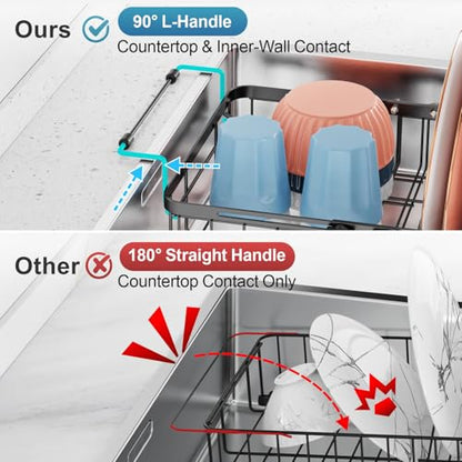 Dish Drying Rack Over the Sink, Expandable Dish Drainer for Small Kitchen, Apartment, RV, Dish Strainer with Utensil Holder and Twist-Lock, Space Saving, Black
