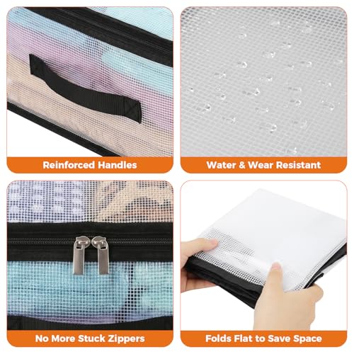 10Pcs Clear Storage Bags With Zippers & Handles Blanket Storage Bag | 21L Plastic Clothes and Under Bed Storage Organizers for Sheets Bedding Comforter Linen Sweaters Toys, 15.7x13.8x5.9 In