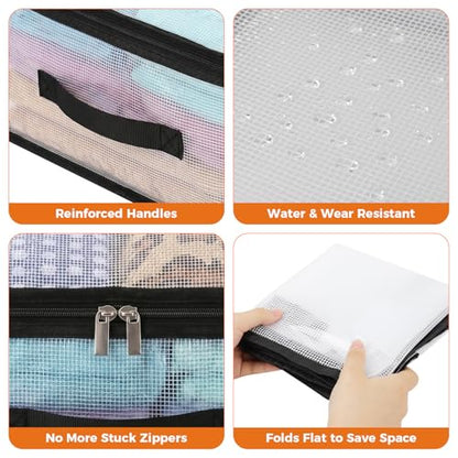 10Pcs Clear Storage Bags With Zippers & Handles Blanket Storage Bag | 21L Plastic Clothes and Under Bed Storage Organizers for Sheets Bedding Comforter Linen Sweaters Toys, 15.7x13.8x5.9 In