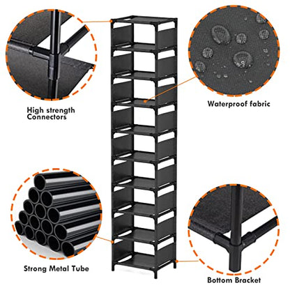 10-Tier Vertical Shoe Rack, Tall Narrow Shoe Shelf Space Saving Organizer for Entryway Door Small Space