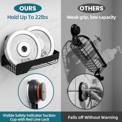 TAILI Shower Caddy Suction Cup Rustproof Metal Visible indicator Black | 2 Pack Rustproof,No Drilling Wall Mounted Basket, Upgraded Removable Suction Cup Bathroom Organizer Heavy Duty Shampoo