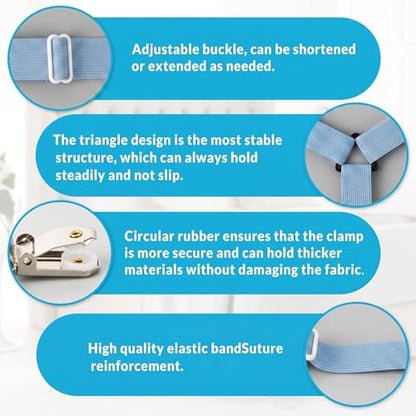 Bed Sheet Straps, 8-Pack Adjustable Bed Sheet Clips - Easy Install Secure Fit Clips, Non-Slip Elastic Holders for Fitted Sheets | Keep Sheets in Place (Blue)