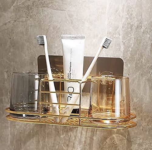 Toothbrush Holder with Cup Holder Electric Toothbrush Toothpaste Holde | Stainless Steel Bathroom Stand or Wall-Mounted Gold