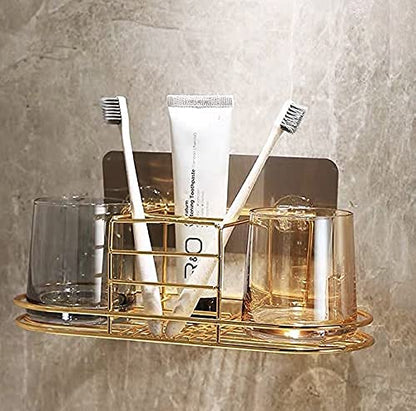 Toothbrush Holder with Cup Holder Electric Toothbrush Toothpaste Holde | Stainless Steel Bathroom Stand or Wall-Mounted Gold