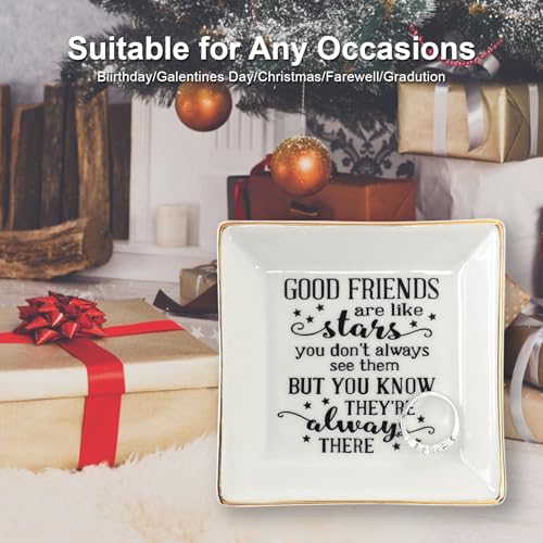 Good Friends Bestie Birthday Gifts for Women Her Ring Trinket Dish Jewelry Tray-Good Friends are Like Stars - You Don't Always See Them But You Know They're Always There, Friendship Gifts