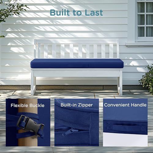 Codi Outdoor Bench Cushion for Patio Furniture, 48x18x3'', Navy | Waterproof & Removable Cover, Premium Shredded Foam Filling, Portable Handle, Bulit-In Zipper, Perfect for Porch Swing