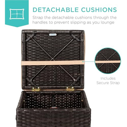 Best Choice Products Set of 2 Wicker Ottomans, Multipurpose Outdoor Furniture for Patio, Backyard, Additional Seating, Footrest, Side Table w/Storage, Removable Cushions - Brown/Beige