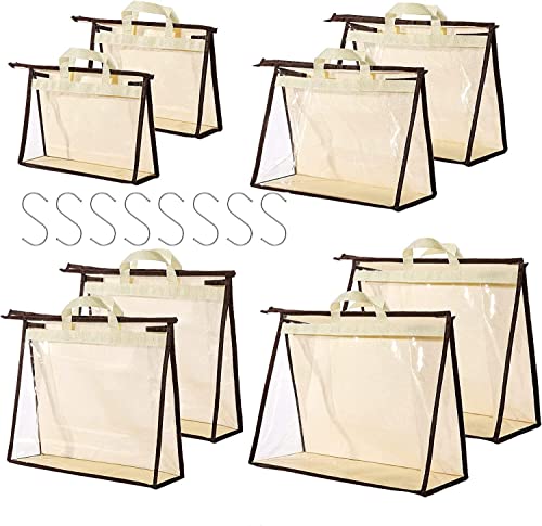 8 Pack Handbag Dust Bags Clear Purse Storage Organizer for Closet, Hanging Zipper Storage Bag for Handbags