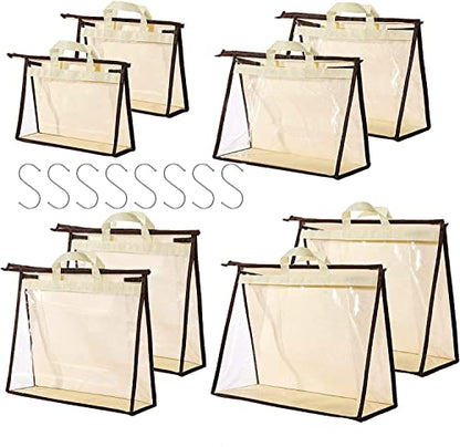 8 Pack Handbag Dust Bags Clear Purse Storage Organizer for Closet, Hanging Zipper Storage Bag for Handbags