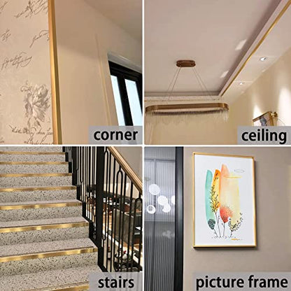 Trimold Matte Gold Aluminum Peel and Stick L Molding Corner Guards with 90° Angle for Wall Door Frame Cabinet Baseboard Protection and Decoration, 35.4in x 0.8in (3Pcs)