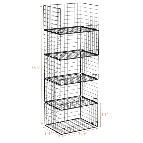 5-Tier Stackable Closet Organizers and Storage Shelves, Closet Shelf Organizer Basket Bins, Foldable Sweater Storage for Closet Organizer System, Black(Patent 30022416)