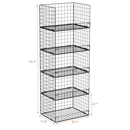 5-Tier Stackable Closet Organizers and Storage Shelves, Closet Shelf Organizer Basket Bins, Foldable Sweater Storage for Closet Organizer System, Black(Patent 30022416)