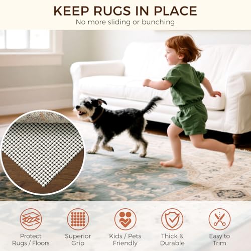 BAGAIL BASICS 8 x 10 FT Rug Pad Gripper for Hardwood Floors, Non Slip Rug Pads for Area Rugs, Extra Thick Under Rug Padding, Protect Your Rugs & Floors