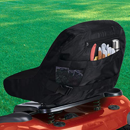 Black Riding Lawn Mower Tractor seat Cover for kubota Craftsman Husqvarna John Deere cub Cadet wheatherproof Padded Comfort fits 12.5''-14'' backrest 3storage Pockets