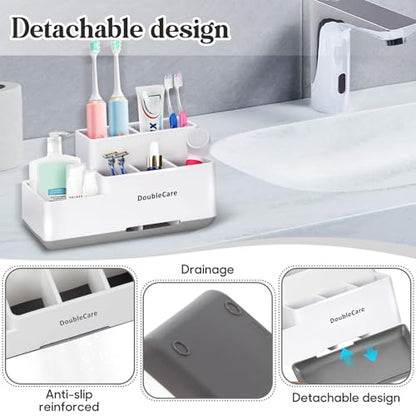 Toothbrush Holder with Anti-Slip, Bathroom Organizer Countertop Detachable | 6 Compartment Multifunctional Storage, Easy Cleaning, Bathroom Caddy for Toothpaste, Shaver,Great for Home, Vanity Organizer