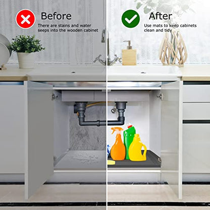 Under Sink Mats for Kitchen Waterproof 34"x22",Grey | Cut to Fit Design for Various Sizes, Leak-Proof Cabinet Protection,Durable Silicone Material,Versatile Home Use