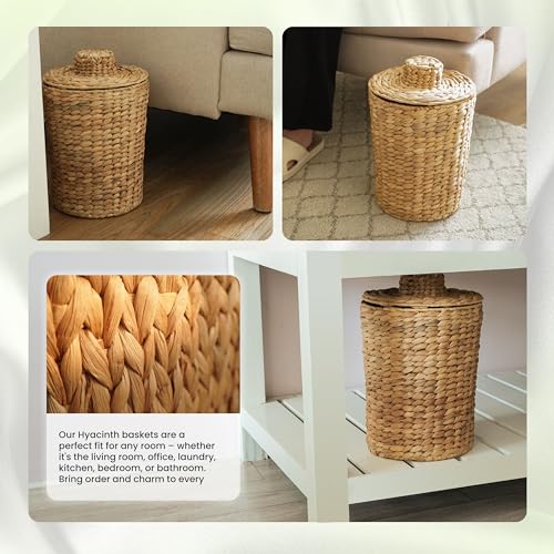 Tidita Water Hyacinth Bathroom Garbage Can with a Lid, 2 Gallon Capacity | Water Hyacinth, Iron Frame, Removable Liner, Compact, Handwoven Design, Boho Style, Kitchen, Bedroom, Office, No Assembly