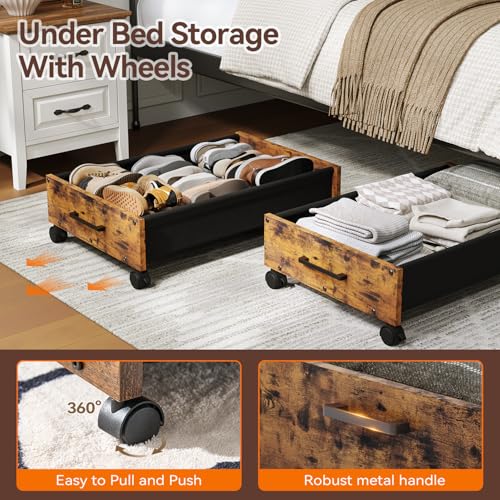 Wooden Under Bed Storage Drawer with Wheels for Space-Saving Storage | Ideal for seasonal clothing, extra blankets, shoes and everyday household essentials