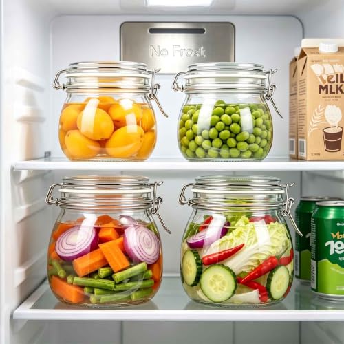 17 oz Glass Jars 4Pack with Airtight Lids,Wide Mou... (Clear | Glass, Silicone)