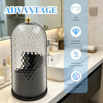 360° Rotating Toothbrush Holder with Cover, Dustproof Bathroom Countertop Organizer for Toothbrushes, Toothpaste, Floss Picks and Dental Accessories