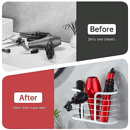 White Hair Dryer Holder - Adhesive Blow Dryer Hold... (White-l | Stainless Steel)
