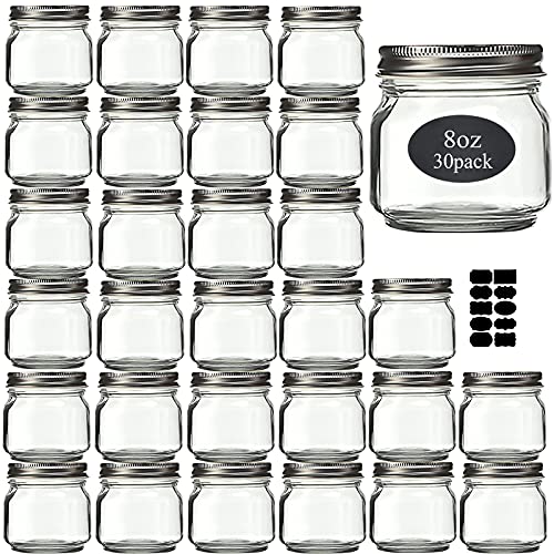 Mason Jars 8 oz 30 Pack Small Glass Caning Jars with Silver Lids