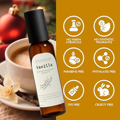 Vanilla Fragrance Room Spray, Long-Lasting Room Freshener for Home, Bathroom and Kitchen, Air Freshener Spray, Odor Eliminator, 2 x 4.06 fl oz