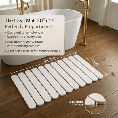 Foldable Stone Bath Mat Large 30" x 17" – Diatomaceous Earth Quick Drying Non-Slip Bathroom Mat – Super Absorbent Diatomite Mat, Durable & Easy to Clean, Modern (White, Large 30" x 17")