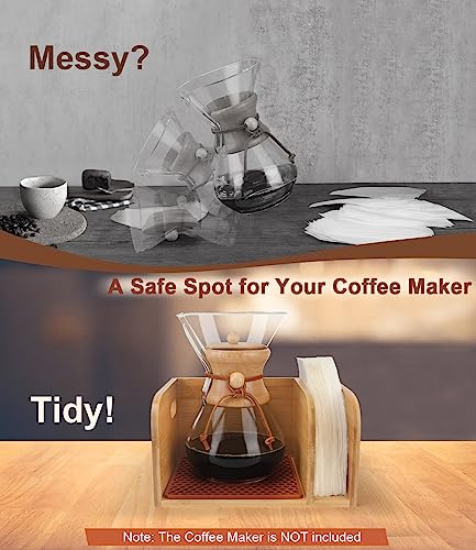 Bamboo Caddy with Lid & Heatproof Trivets Mat for Chemex CoffeeMakers | Bamboo Cup not Included - Designed for Chemex Pour - Over Glass Coffeemaker(3/5/6/8/10Cup), for Bodum Pour Over Coffee makers