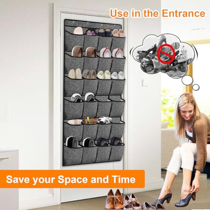 Over the Door Shoe Organizer, Hanging Shoe Rack Storage Holder with 24 Large Pockets for Closet Door, Men Women Kids Shoes, Cruise (Black)
