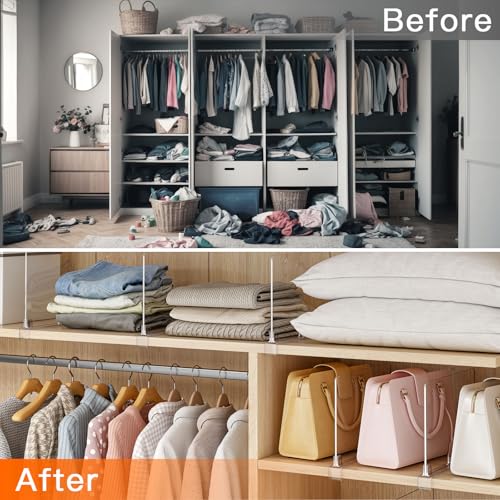 Fixwal 12 PCS Clear Acrylic Closet Shelf Dividers | Detachable shelf organizers for wardrobe organization, wooden shelves, clothes and purse storage