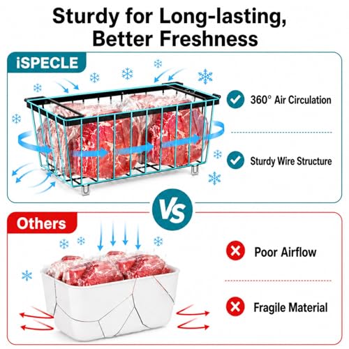 Freezer Organizer Bins - Small Storage Baskets for 7 Cu.Ft, 4 Pack | Easy Access Handles, Stackable Deep Freezer Wire Baskets, Vertical Space Sorts for Frozen Meat, Vegetable and Bagged Items