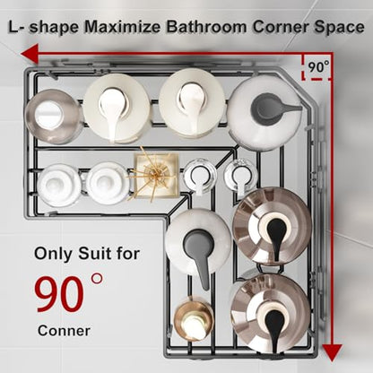 Corner Shower Caddy 5 Pack Adhesive Stainless Steel Organizer Black | Shower Shelves with Soap Rack Toothbrush Holder, Large Capacity No Drilling Bathroom Accessory Home Decor Set