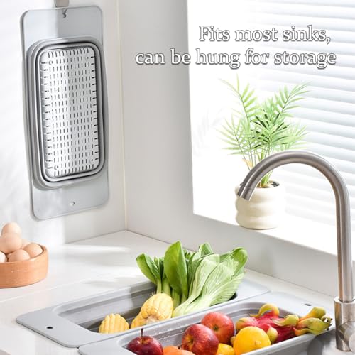 Collapsible Colander Silicone Kitchen Strainer, Over The Sink Strainer Basket for Wash Vegetables and Fruits, Drain Cooked Pasta and Dry Dishes, New Kitchen Essentials - Gray