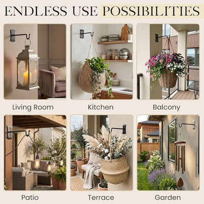 Plant Hangers Outdoor or Indoor Heavy Duty Wall Bracket Hooks | Wrought Iron Metal Hanger Indoor Hook for Hanging Plants Baskets Lanterns Bird Feeders - 2 Pack (Black Shepherds Hooks 7.5")