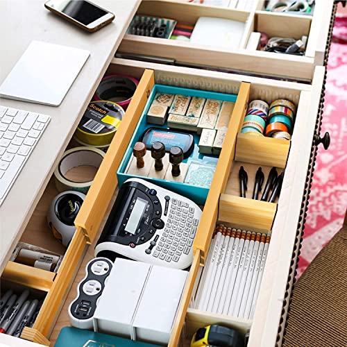 Bamboo Drawer Dividers, Expandable Drawer Separators Splitter, 17-22 inches Adjustable Spring-loaded Organizer for Large Utensil, Clothes, Tools Drawers, 6 Pack Dividers + 4 Pack Baffle